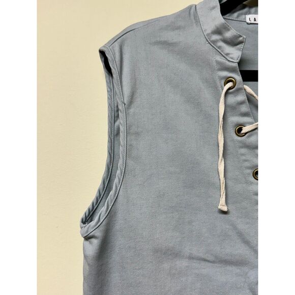 LACAUSA Revolve Denim Lace Up Dress in Rain, Sz M - Picture 5 of 11